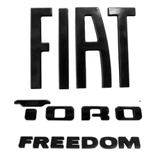 Kit 3 Emblemas Traseiro Preto Fiat Toro Freedom 1.8 2.0 2.4