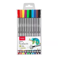 Marcador Artístico Fineliner 0.4mm Com 10 Cores Keep - Mr053