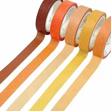 Set 5 Cintas Washi Colores Sólidos, 10mm X 5m, Naranja