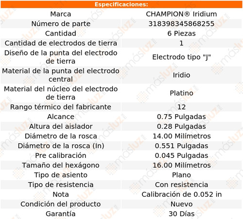 Set 6 Bujas Iridio Prowler V6 3.5l 01/02 Champion Foto 2