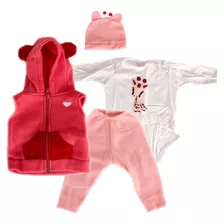 Conjunto Roupa Para Neném Menina Girafa Rosa Com Touca 4 Pçs