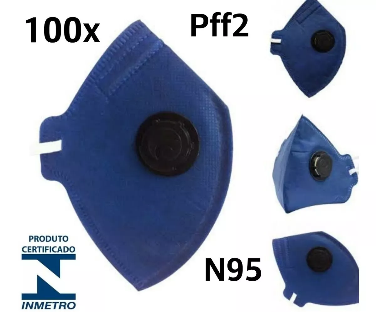 Mascara Pff2 C/ Valvula Proteção Respiratória Azul 100 Peças
