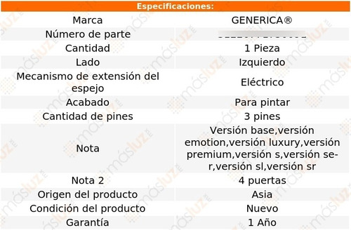 Espejo Izq Elect P/pintar 3 Pines Nissan Sentra 07/12 Foto 3