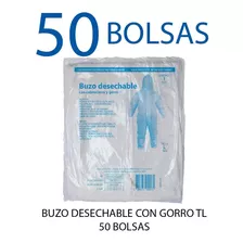 Buzo Desechable Eglovex Blanco Con Gorro Talla L, 50 Bolsas
