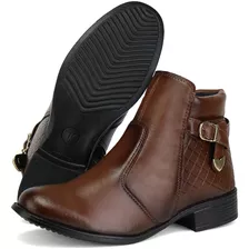 Bota Feminina Coturno Cano Curto Outono Inverno C/ Zíper