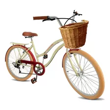 Bicicleta Aro 26 Retrô Urbana 6v Com Vime Pneu Creme