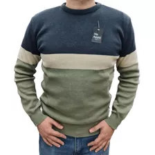 Sweater Hombre Combinado Cuello Redondo Abrigado Premium