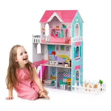 Casa De Muñecas De Madera Barbie Rosa