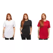 Kit 3 Camiseta Feminina Oversized Longline Swag - C1