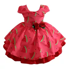 Vestido Infantil Melancia Festa Vermelho Ou Rosa 1 A 4 Anos
