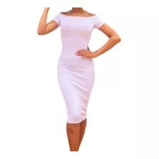 Vestido Tubinho Midi Ombro A Ombro Crepe Com Elast Elegante 