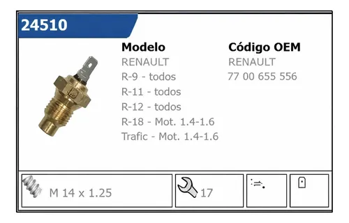 Bulbo Sensor Temperatura Agua Renault 9 11 12 18 1.4 1.6