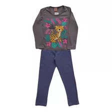 Conjunto Infantil Feminino Tile E Sul Blusa Safari E Legging