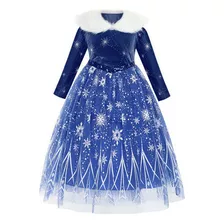 Vestido Frozen Elsa Com Mangas Compridas E Gola De Pele Para