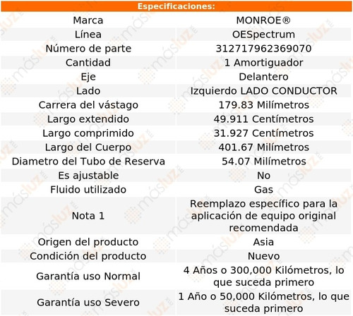 (1) Amortiguador Oespectrum Gas Conductor Del Santa Fe 13/18 Foto 3