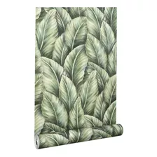 Papel De Parede Folhagem Verde Glitter Dourado 10m X 53cm