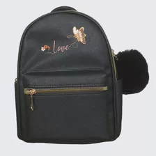 Mochila Mini Negra Con Llavero Peluche Mujer Niña