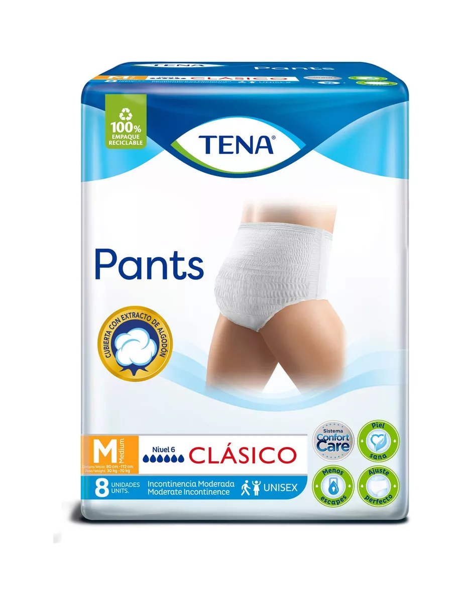 Pañales Para Adultos Descartables Tena Ropa Interior Pants Clásico M X 8 u