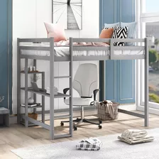 Miahome Full Size Loft Bed With Desk & Shelves & Ladder For 
