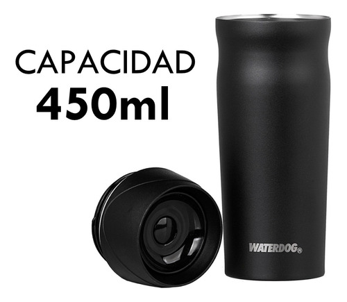 Vaso Acero Inoxidable Termico Bossa 450ml Waterdog Tapa 360° Negro