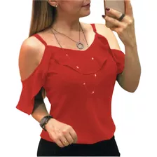 Linda Blusa Moda Mujer Hombros Descubiertos Manga 3/4