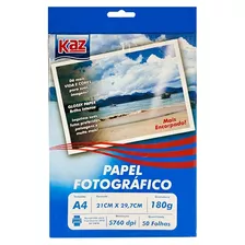 Papel Fotográfico Brilho Glossy A4 210x297mm 180g 50 Folhas