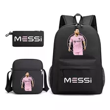 Mochila Negra Miami 10 Messi Para Estudiantes, Juego De 3