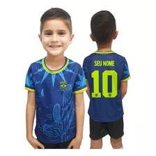 Camisa Seleção Brasileira Infantil Azul Personalizada Nome