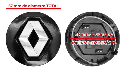 4 Tapas Centros De Rin Renault Negros Con Logo Cromo 57mm Foto 2