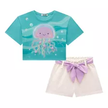 Conjunto Infantil Água-viva Pompom Blusa Manga Curta E Short