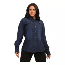 Camisa Jeans Social Com Botões Feminino 