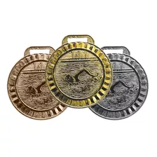 Kit 100 Medalhas Metal 45mm Natação - Ouro Prata Bronze