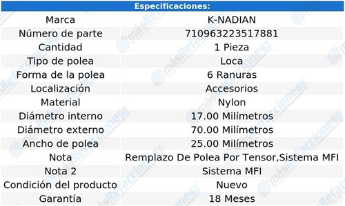 Polea 6 Ranuras Nylon K-nadian Monterey V6 4.2l 04 Al 07 Foto 3