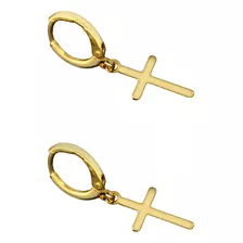 Brinco Masculino Par Com Crucifixo P Banhado A Ouro 18k