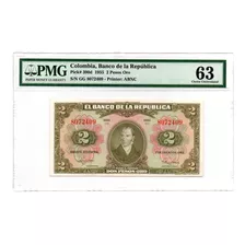 Billete Colombia 2 Pesos Certificado 1 Enero 1955 7 Dígitos