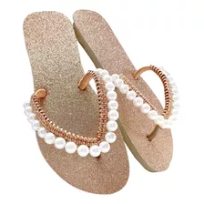 Chinelo Sandália Decorada Havaianas Bordada Pérolas Glitter 