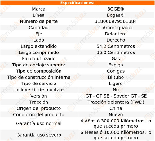 (1) Amortiguador Gas Der Del Eclipse V6 3.8l 06/12 Boge Foto 2