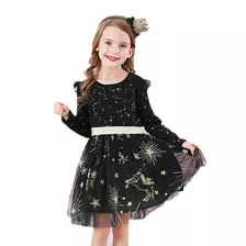 Vestido Niña, Vestido Estrellas, Manga Larga, Vestido Negro 