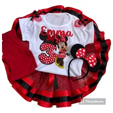 Tutu Vestido Tutus Minnie Mouse Fucsia Rojo Niña