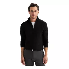 Sweater Liso Hombre Medio Cierre Hilo Invierno Pullover