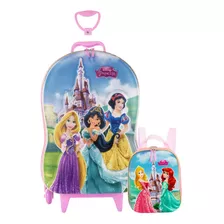 Mochila Escolar Lancheira Castelo Princesas Disney 3d Maxtoy Cor Azul