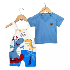 Conjunto Infantil Masculino Moletom Jardineira E Camisa Bebê