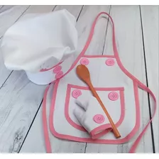 Kit Mini Chef Infantil Body Avental + Touca +luva+colher Pau