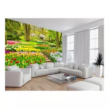 Papel De Parede Jardim Flores Coloridas Pedras 7,5m² Jjp50