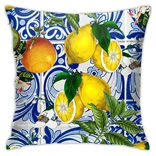 Funda De Almohada De Azulejos De Cerámica De Limones M...