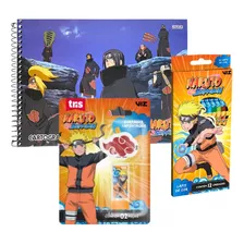 Kit Escolar Caderno Naruto Lápis Cor Apontador Borracha 