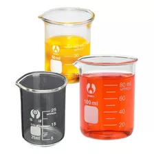 Set De Vasos Precipitados De 25ml, 50ml Y 100ml + Obsequio 