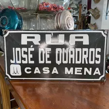 Placa De Rua Esmaltada Antiga Rua José De Quadros Cód 3654