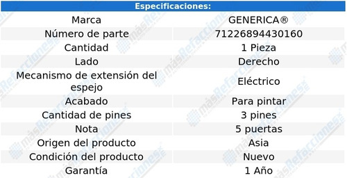 Espejo Der Elect P/pintar 3 Pines Kangoo Express 12-18 Foto 2