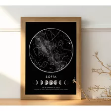 Cuadro Decorativo Mapa Estelar Fase Lunar 20x30cm